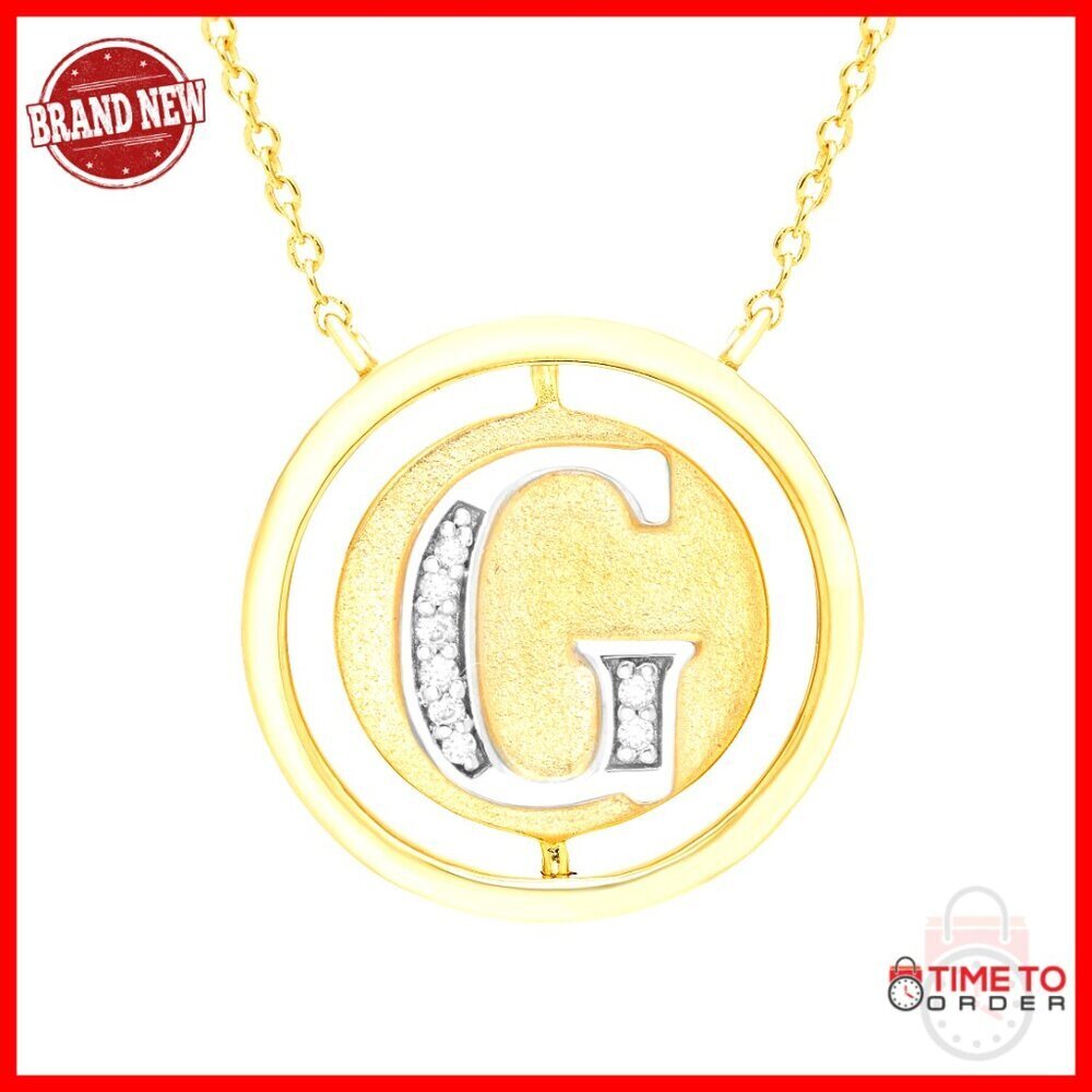 Reversible Diamond Initial Compass Pendant Necklace 18" Gold Plated Silver